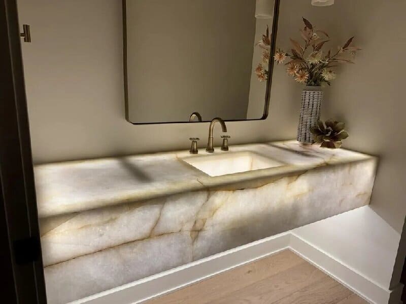 Backlit quartzite vanity top