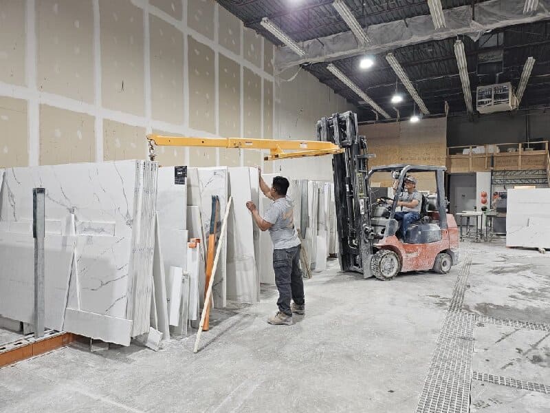 Choosing marble slabs in a factory