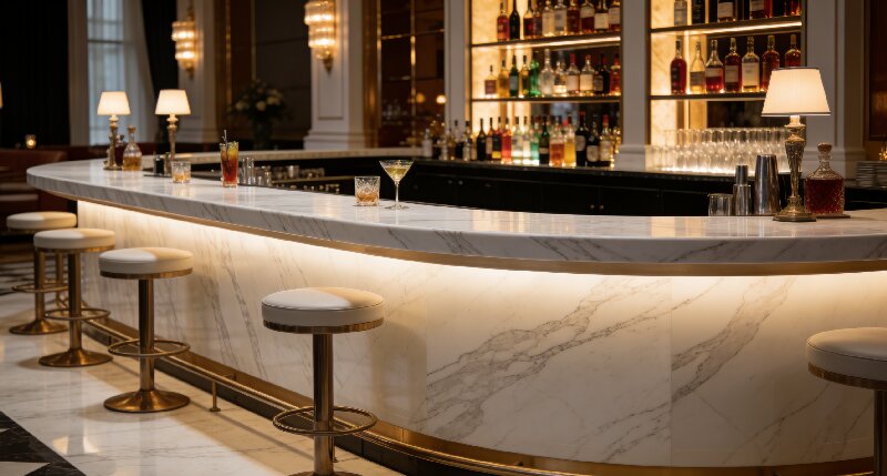 luxury hotel bar with white marble top