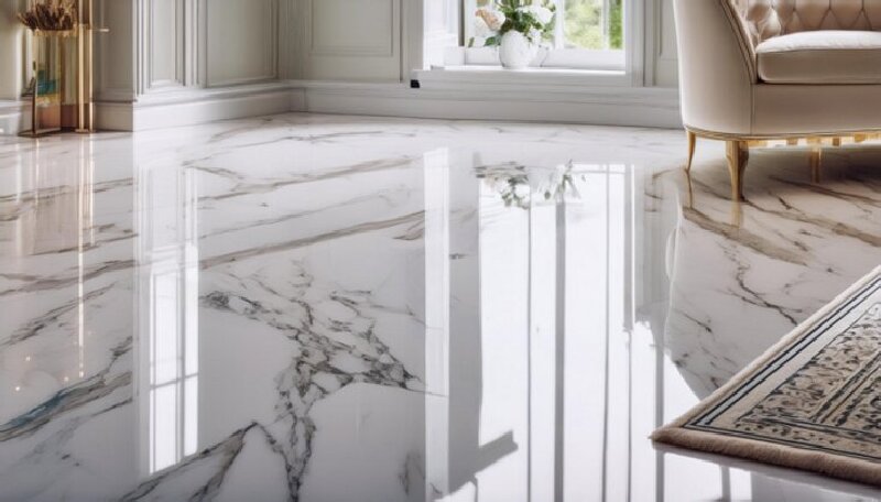 Polished marble surface reflection