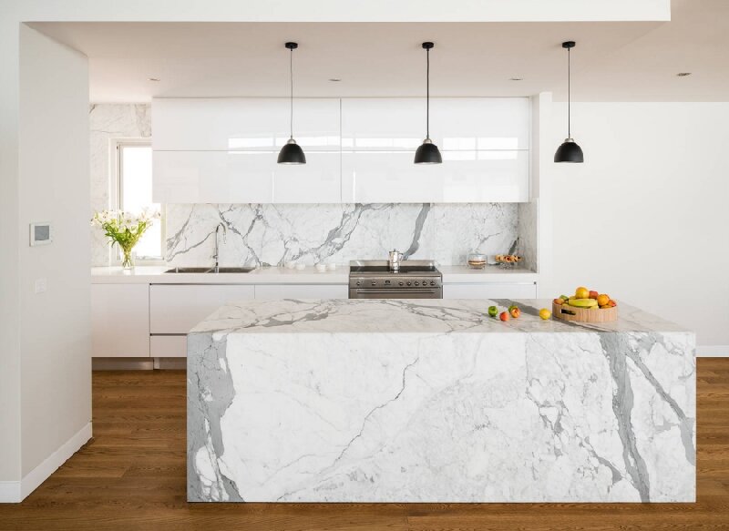 white marble kitchen slab